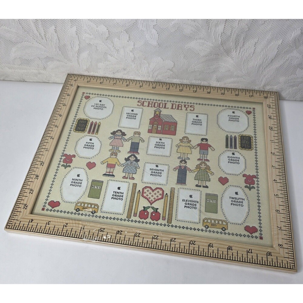 School Days Picture Yearly Collage 1-12th 16x13" Ruler Frame Wall Hanging